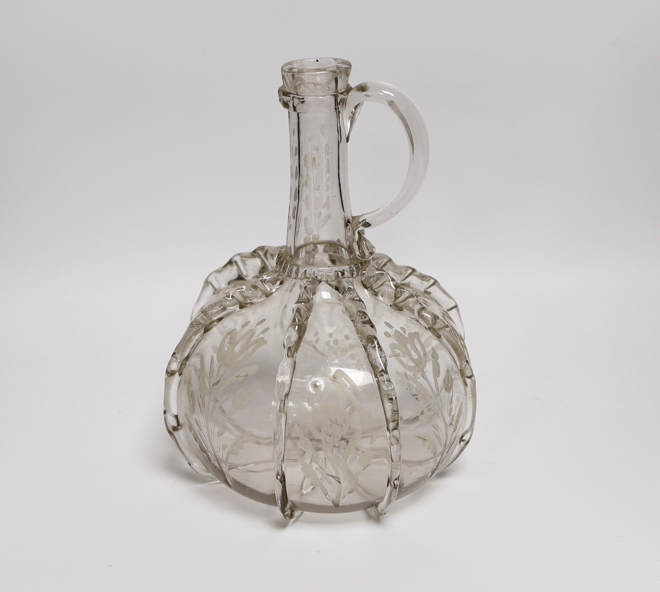 An 18th century Dutch engraved glass decanter, 24cm high